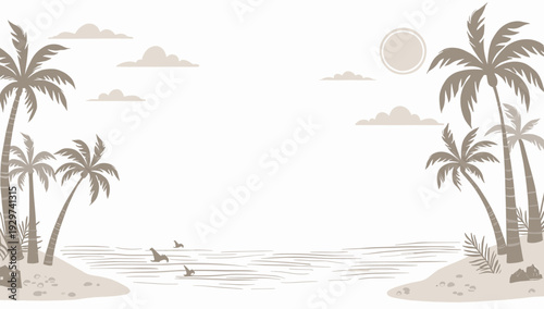 A serene and minimalist illustration of palm trees and a beach evokes feelings of relaxation and escape. Perfect for travel blogs, vacation promotions