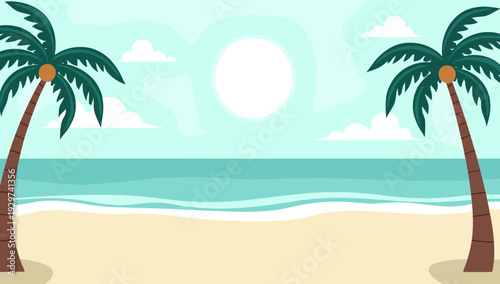 A serene illustration of a palm tree by the ocean. Perfect for backgrounds, travel blogs, or evoking a sense of relaxation and escape.