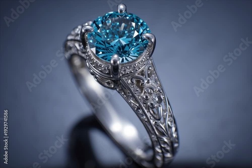 Diamond engagement ring. Blue Diamond White Gold Ring