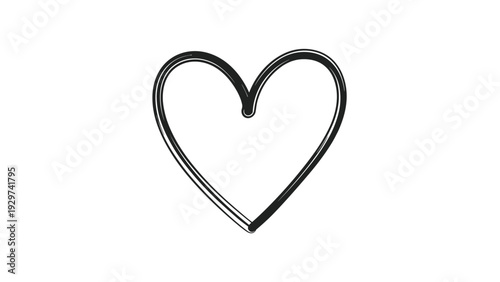 Simple hand-drawn heart outline in black ink on a white background provides a minimalist and versatile symbol of affection for various digital uses.