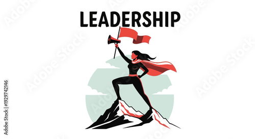Vector illustration of woman leader with megaphone and flag