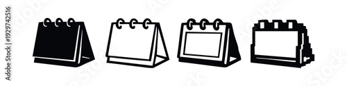Four variations of a desk calendar icon, ideal for representing deadlines, planning, and important dates.