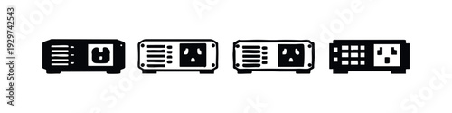 Set of portable generator or power inverter icons in multiple artistic styles