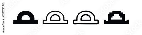 Set of Four Abstract Archway and Tunnel Icons in Black and White Flat Design
