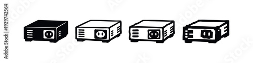 3D generator or power inverter icons with socket details in a stylistic set for energy concepts