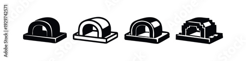 Isometric and 3D Abstract Archway and Tunnel Icons Set with Solid Fill and Pixelated Variations