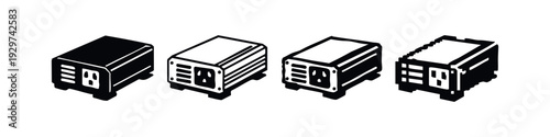 3D isometric portable generator and power inverter icon set in varied design renditions