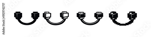 Squared Connector and Cable Vector Icons for Digital Technology Interfaces