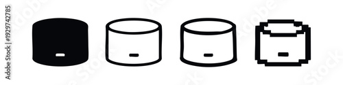 Cylindrical battery icons set. Black and white power energy symbols. Vector illustration.
