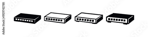 Set of harmonica or vent icons in a 3D perspective. Black and white vector illustrations.