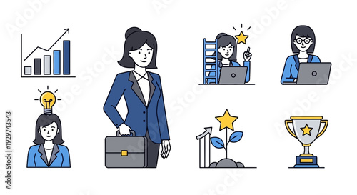 Set of 6 businesswoman icons vector