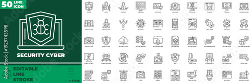 Security Cyber Line Editable Icons set