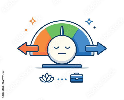 Emotional self-mastery and maintaining internal balance under pressure, a calm centered dial fixed in the neutral zone between opposing arrows expressing