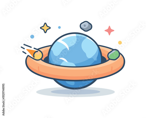 Maintaining system stability under variable load expressed through cosmic shock absorption, a planet encircled by a soft elastic ring catching small incoming