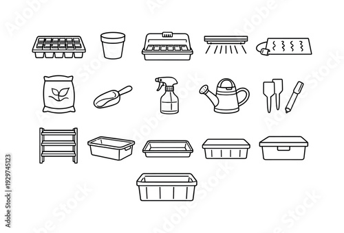 Home outdoor garden seed starting kit: linear style seed tray, seed pot, humidity dome, grow light, heat mat, potting soil bag, scoop spoon, spray bottle,