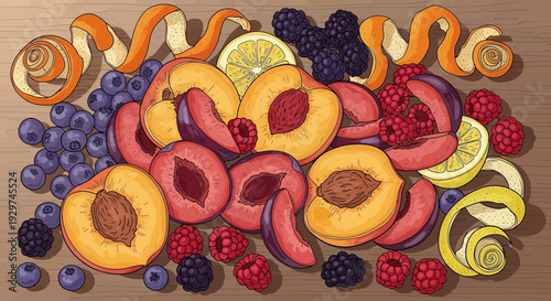 Dried fruit mix with berries on wooden background
