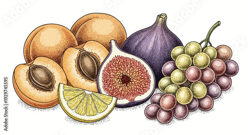 fresh fruit mix, colorful illustration