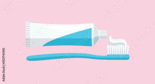 Toothbrush with toothpaste on pink background for dental care and hygiene