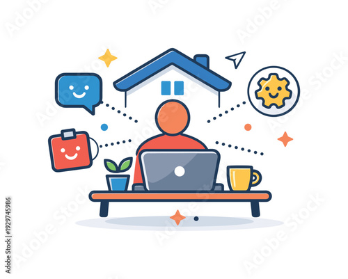 One person companies and solo founders running scalable businesses with AI handling operational tasks, a compact home workspace icon with a laptop and multiple