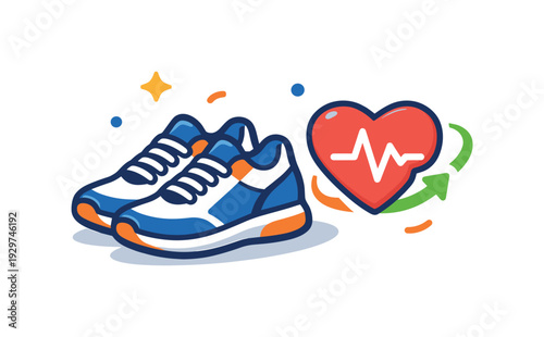 Comfortable daily walking and light movement as part of a healthy lifestyle rhythm, a pair of sneakers combined with a heart icon representing gentle activity