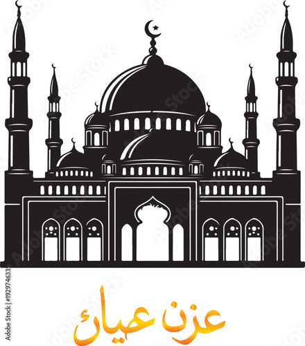 A stunning vector illustration of the Taj Mahal silhouette captures the iconic dome and minaret architecture of this Agra, India landmark against a bright sky for travel and tourism