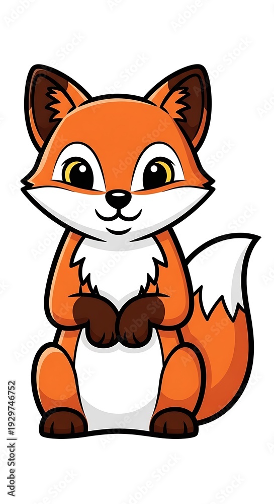 Fototapeta premium Cute cartoon fox sitting on ground.