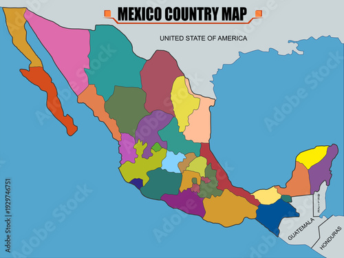 Colorful blank map of Mexico