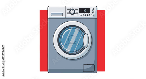 Modern washing machine with digital display and red accents