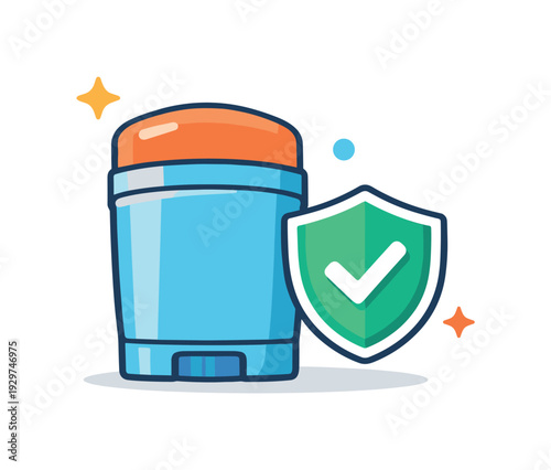 Calm daily habit of maintaining personal hygiene and freshness throughout everyday life, a deodorant stick paired with a small shield icon symbolizing