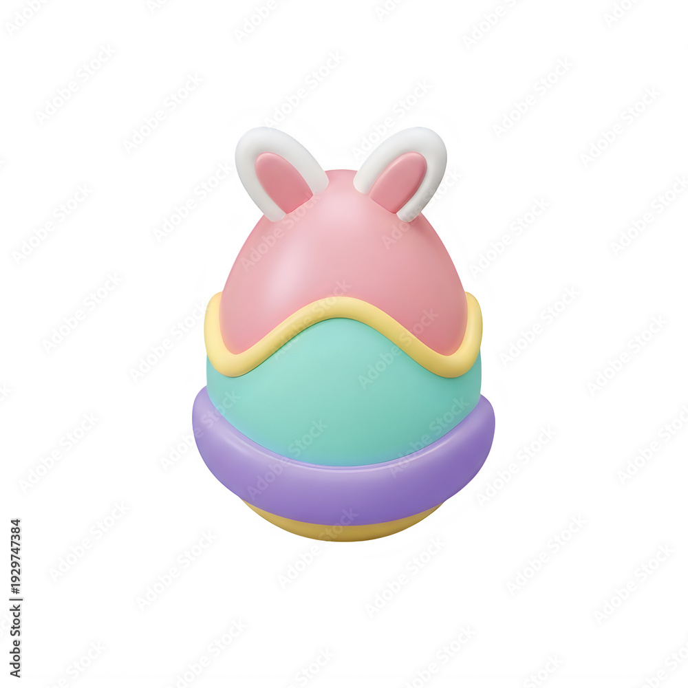 Fototapeta premium Easter sunday 3d icon - pink bunny egg with pastel colors - easter celebration isolated on transparent background