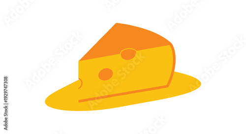 Vibrant yellow cheese wedge on plate, appetizing and modern food illustration