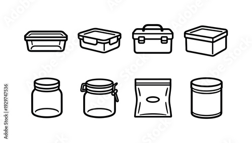 Home kitchen food storage set: linear style glass container, plastic container, lunch box, freezer box, storage jar, clip lid, vacuum bag, food canister