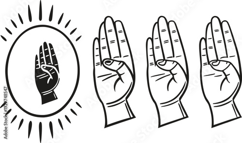 Hand gestures with palm facing forward rays