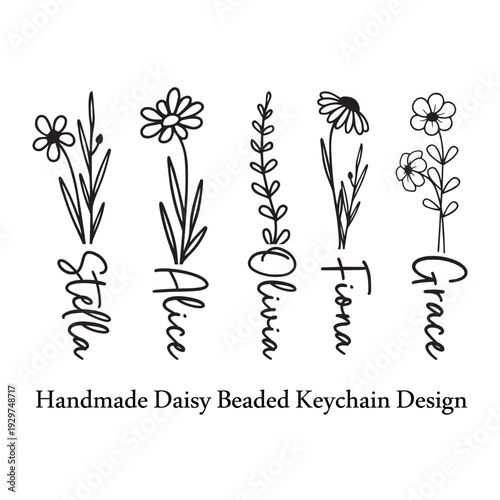 Wallpaper Mural Handmade Daisy Beaded Keychain, Personalized Name Keyring, Cute Custom Bag Charm, Back to School or Friendship Gift Torontodigital.ca