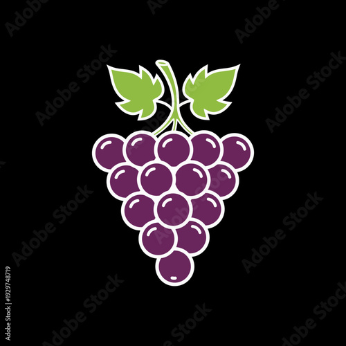 Purple Grapes with Green Leaves Illustration.