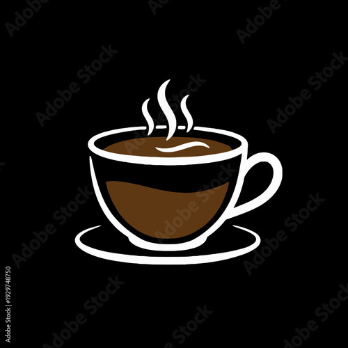 Steaming Hot Coffee in White Cup.