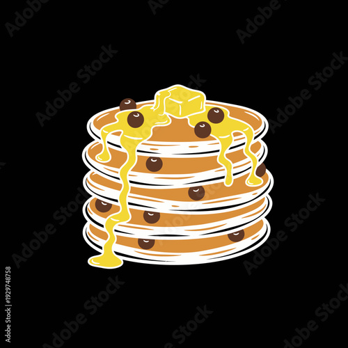 Stack of Pancakes with Honey and Chocolate Chips.