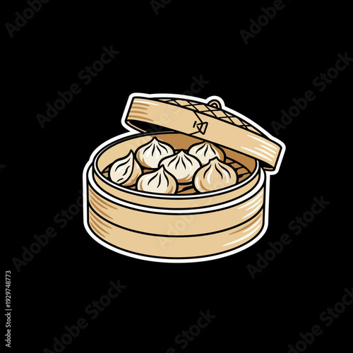 Φωτογραφία Steamed Dumplings in Bamboo Steamer Basket.