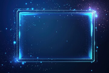 Futuristic glowing border with sparkling bokeh on dark blue background