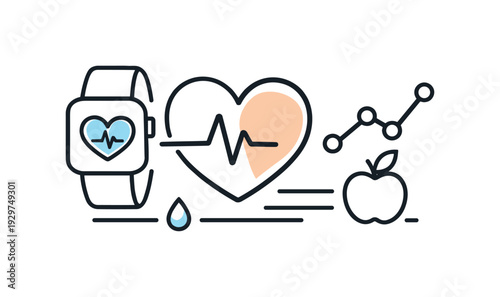 Personal health tracking and preventive wellness in everyday life focused on awareness and routine care, a smartwatch paired with a heart and simple graph