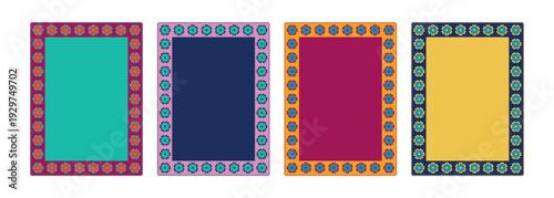 A set of festive Mexican lace backgrounds with floral patterns. Mexican framed backgrounds for invitations, menus, cards, and banners.