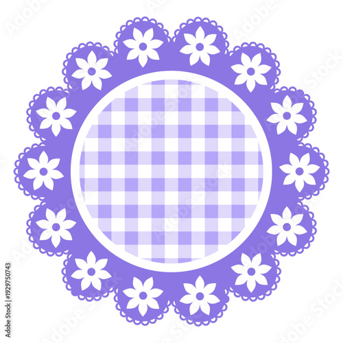 Purple flower lace frame, tag, label for poster, invitation card and flyer. Vector illustration