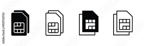 Collection of sim card icons in solid and outline styles for mobile technology