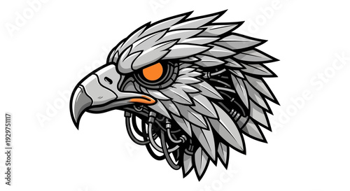 Powerful Cybernetic Futuristic Eagle Head with Metallic Robotic Design