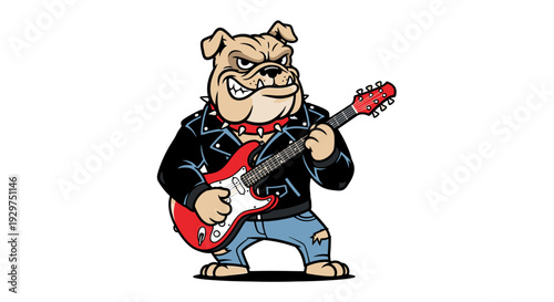 Dynamic cartoon bulldog musician delivering a powerful guitar performance