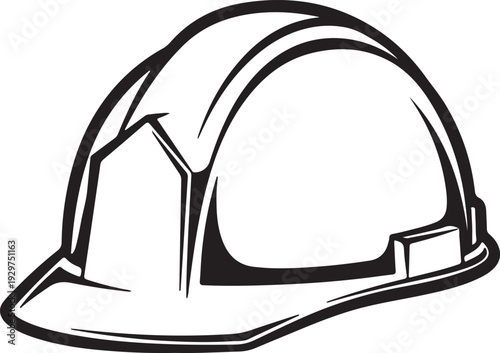 Industrial Construction Helmet Vector – Black and White High Contrast EPS Illustration for Commercial Use