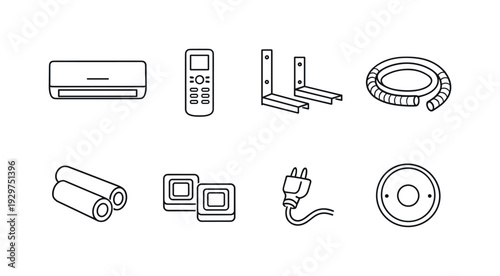 Home air conditioning accessories: wall air conditioner, remote control, mounting bracket, drainage hose, insulation sleeve, vibration pad, power plug, wall
