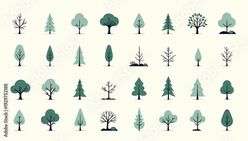 A calming, simple pattern of trees in varying shades. Ideal for backgrounds, website design, or representing growth and nature-focused concepts.