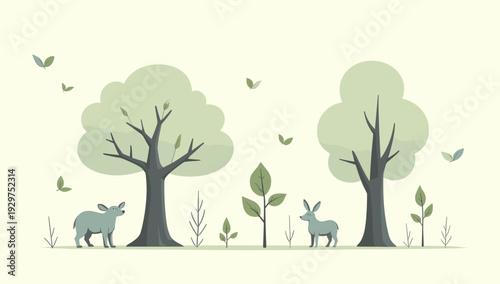 A calming and whimsical illustration of a deer in a simple landscape, perfect for branding that wants to convey nature, simplicity, and a gentle appro