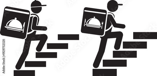 Delivery person with food bag climbing stairs